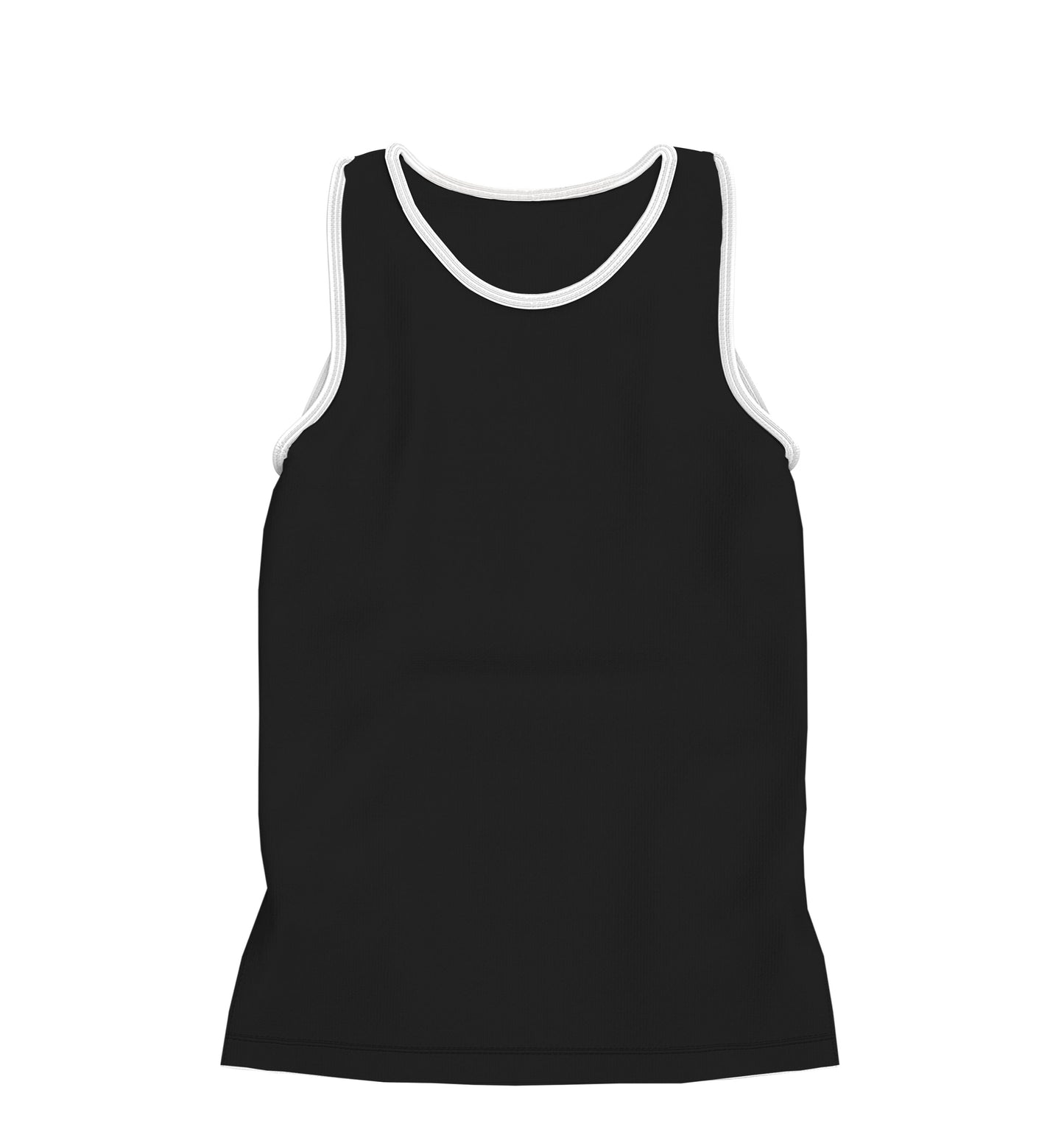 CAMISETA REGATA EM COTTON PRETO C/ VIÉS BRANCO (REF.: 109)