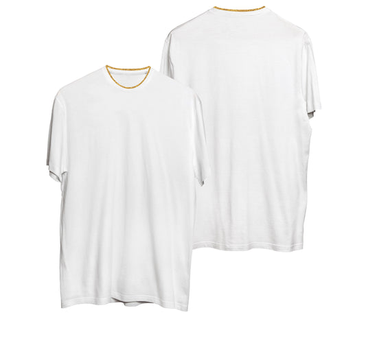 CAMISA LONG COTTON BRANCO C/ GOLA BRANCO DOURADO (REF.: 100)